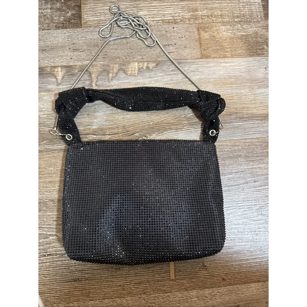 off park collection Black Sm Evening Bag Rhinestone W/ Silver Metal Cross Body